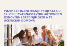Poziv za financiranje projekata u sklopu izvannastavnih aktivnosti osnovnih i srednjih škola te učeničkih domova u školskoj godini 2026./2027.
